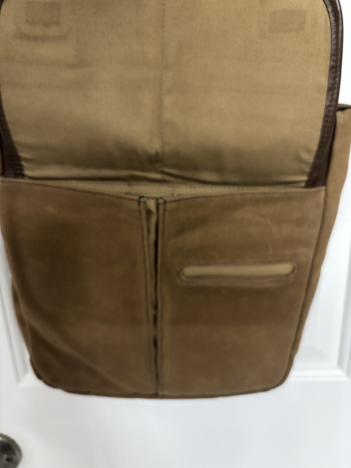 T Tech By Tumi Brown Canvas Leather Adjustable Mens Flap Crossbody Messenger Bag