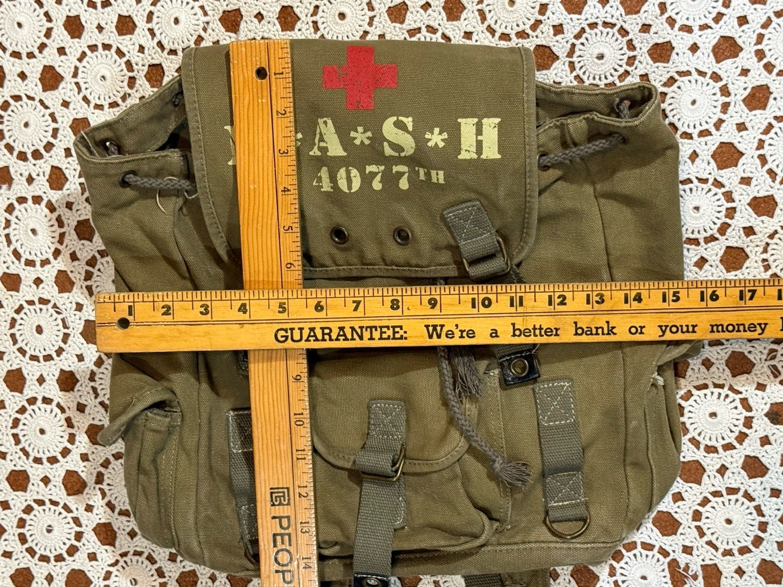 MASH 4077th Movie Themed Backpack Rucksack Military Style Green Grunge Travel