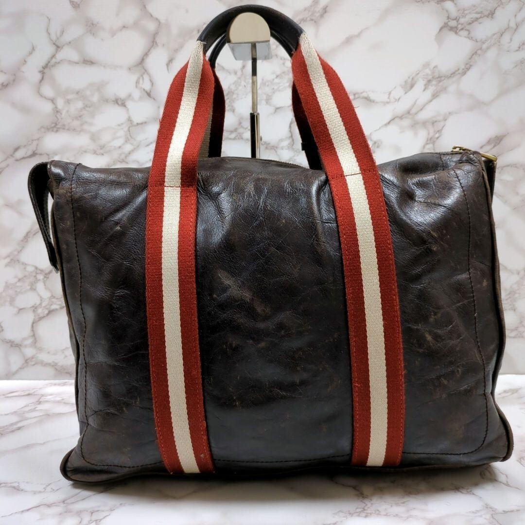 Bally Brown Leather Briefcase Business Bag Trainspotting Men Zip 40cm 28cm LM