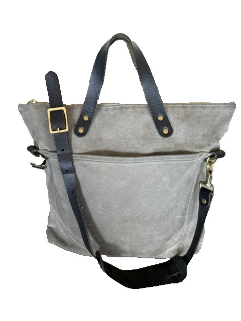 Winter Session Felix Waxed Canvas Tote Gray Leather Trim Made USA Shoulder Bag