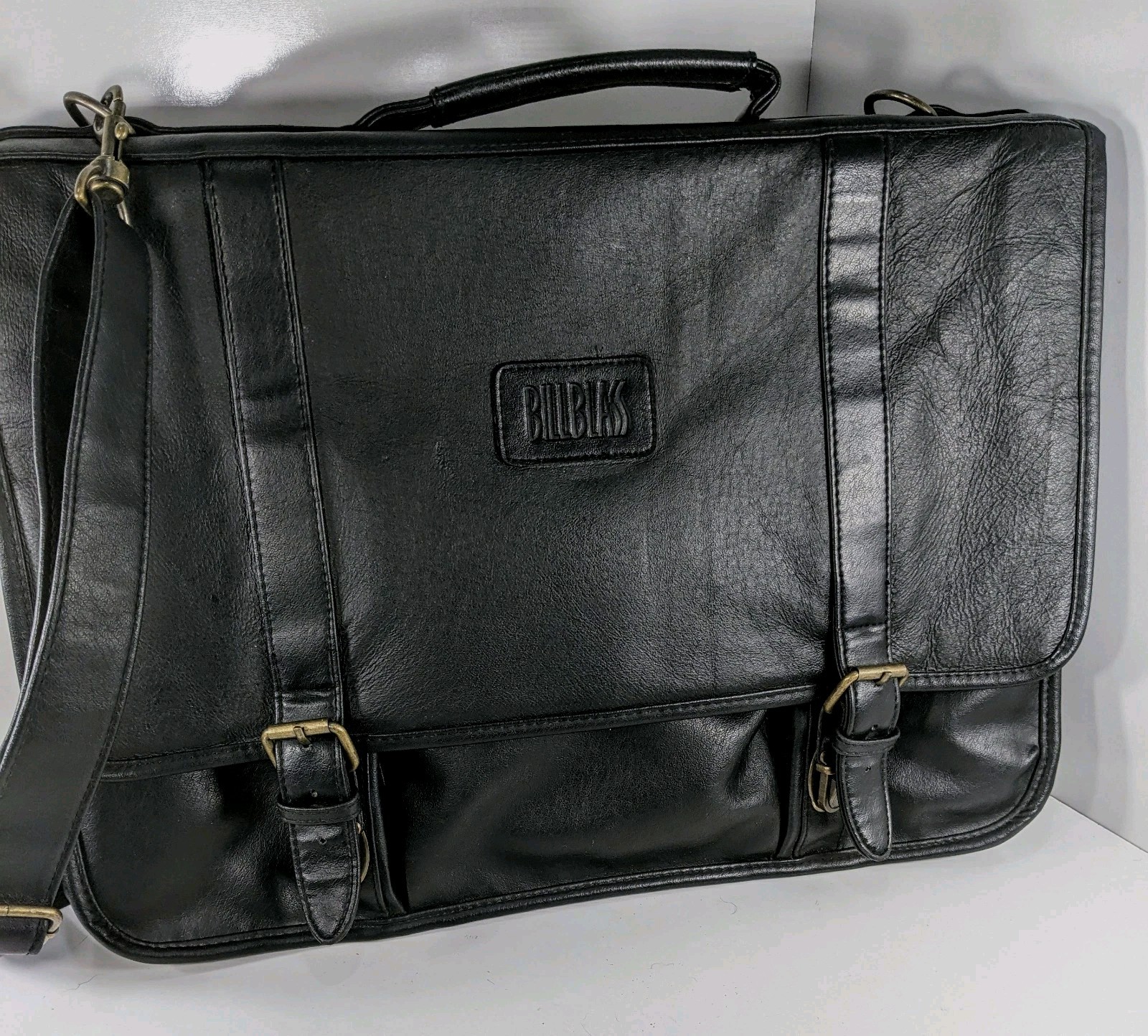 BILL BLASS Black Leather Laptop Messenger Travel Briefcase Shoulder Bag VTG