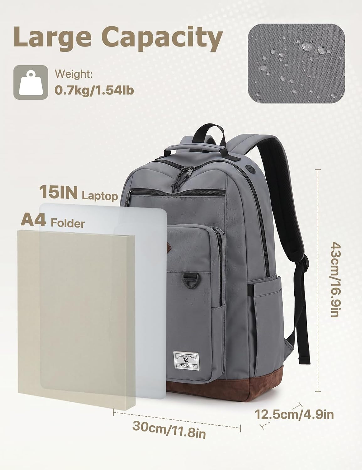 Backpack for Men Women,Lightweight 15.6In Bookbag with Mulitiple Pockets,Water R