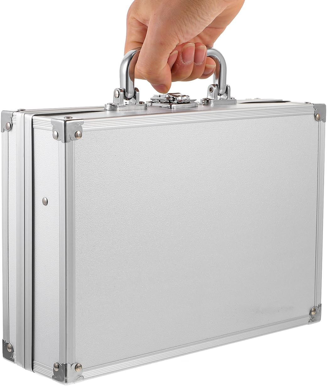 Aluminum Briefcase with Lock Silver Metal Storage Case Tool Box Carry Case