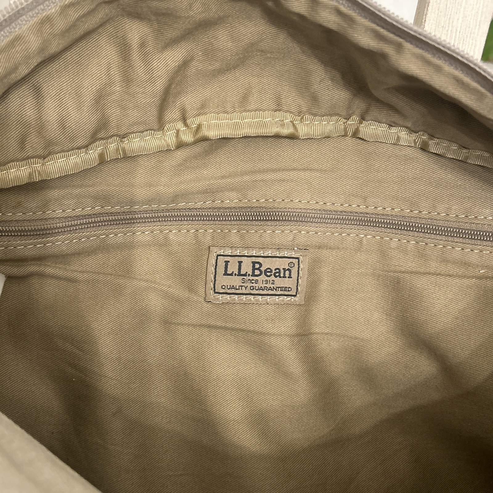 100% Cotton LL Bean Canvas Leather Cross Body Utilitarian Messenger Tote Bag