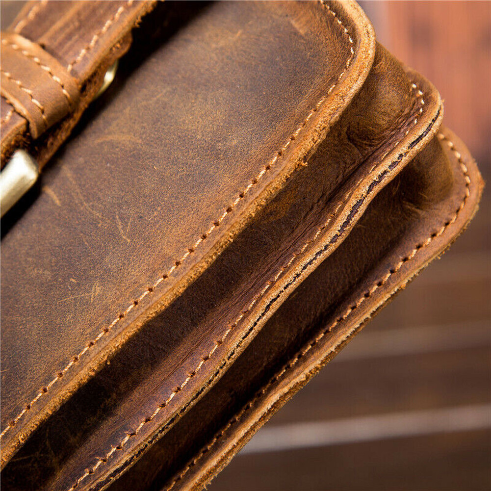 Men Crazy Horse Leather Small Waist Bag Pouch Hook Fanny Waist Belt Pack`