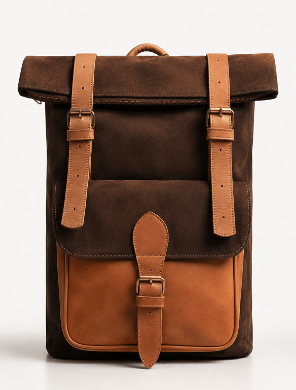 Tanario Men’s Full Grain Leather Roll Top Backpack Brown Travel Laptop Bag