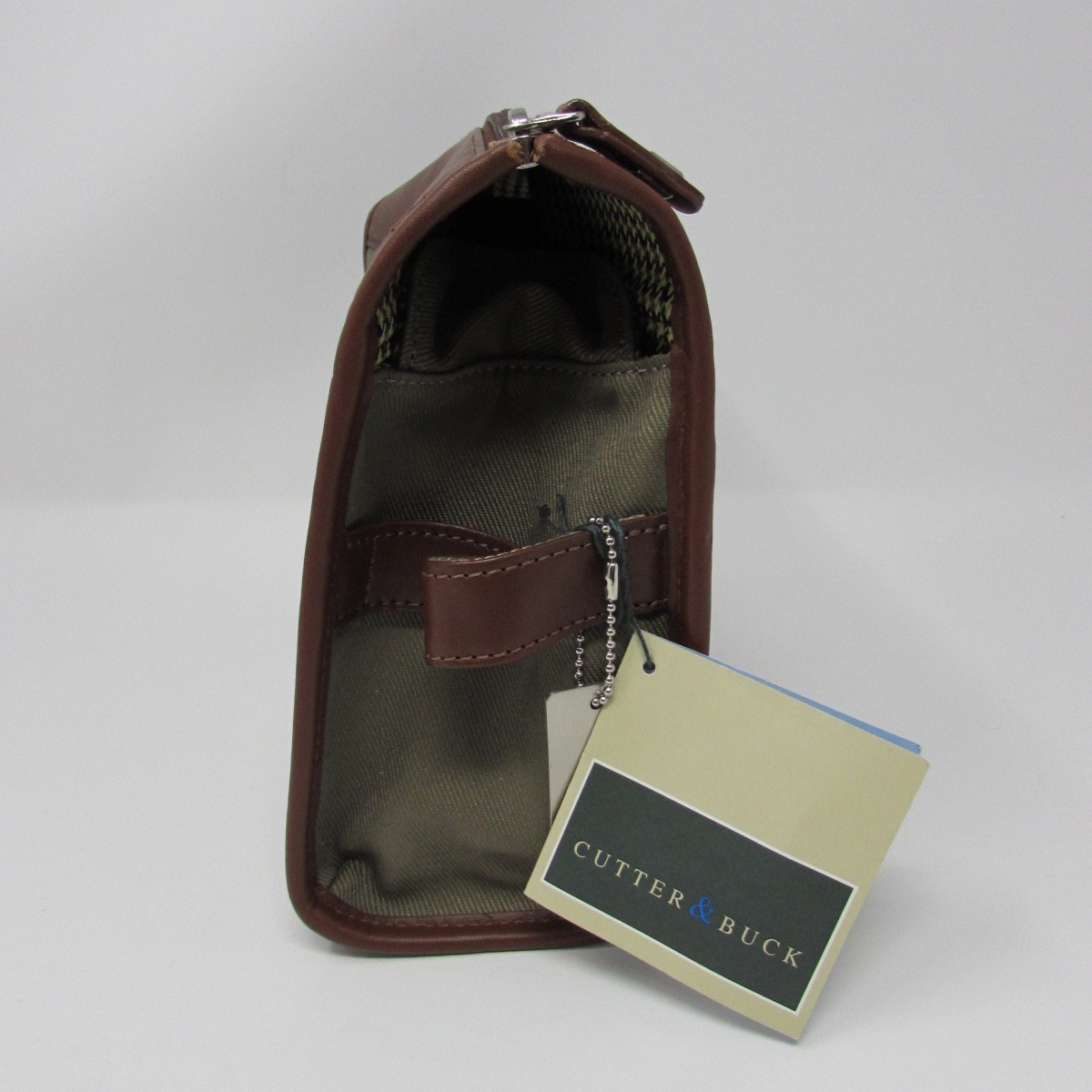 Cutter & Buck Utility Kit Travel Bag Cotton Twill Leather Trim Brown Tan New