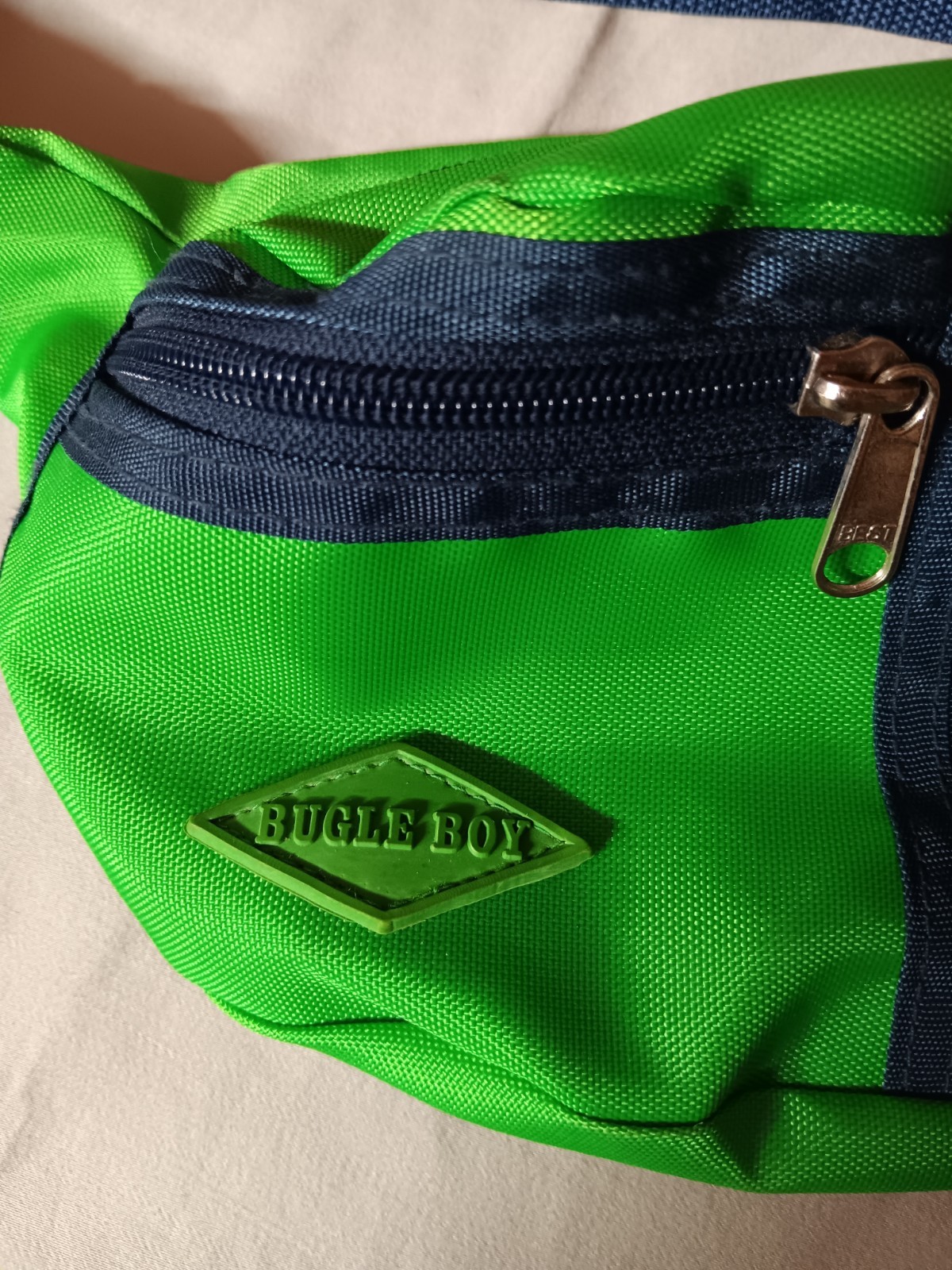 Vintage Classic Bugle Boy Fanny Pack Green Nylon Blue Trim Diamond Logo