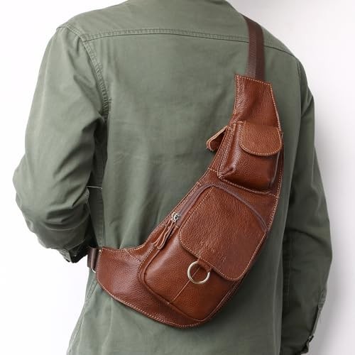 Vintage Leather Sling Bag Backpack Crossbody Shoulder Chest Daypack for Men