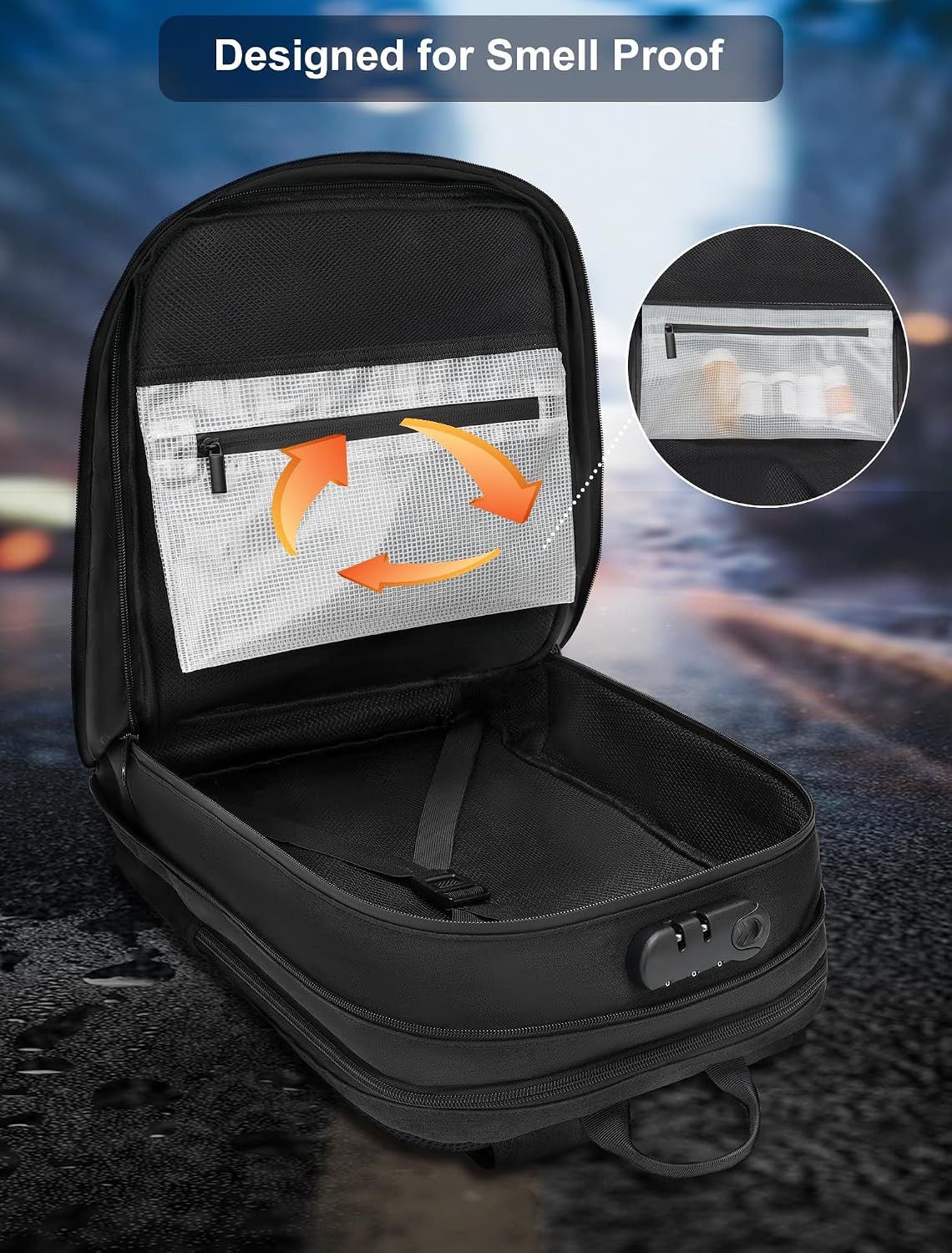 Smell Proof Backpack with Combination Lock, 8 Layer Smell Proof Bag | Premium Wa
