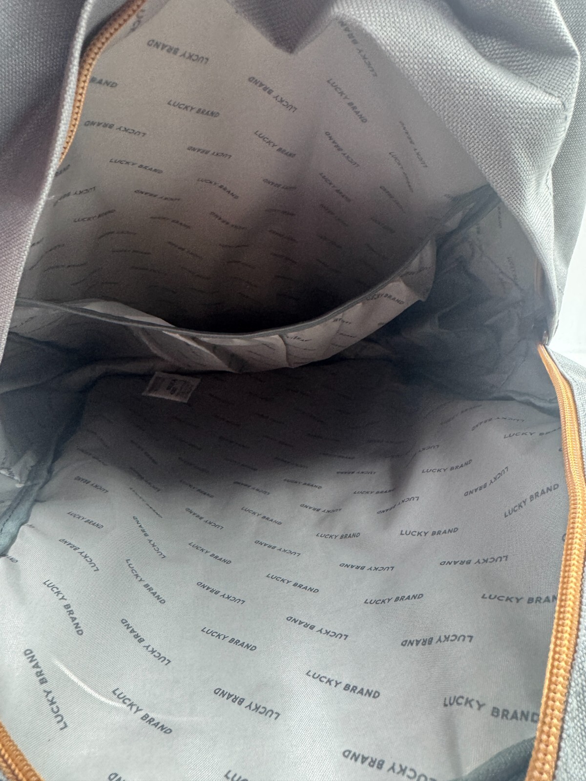 Lucky Brand Backpack Gray Canvas Brown Leather Day Pack