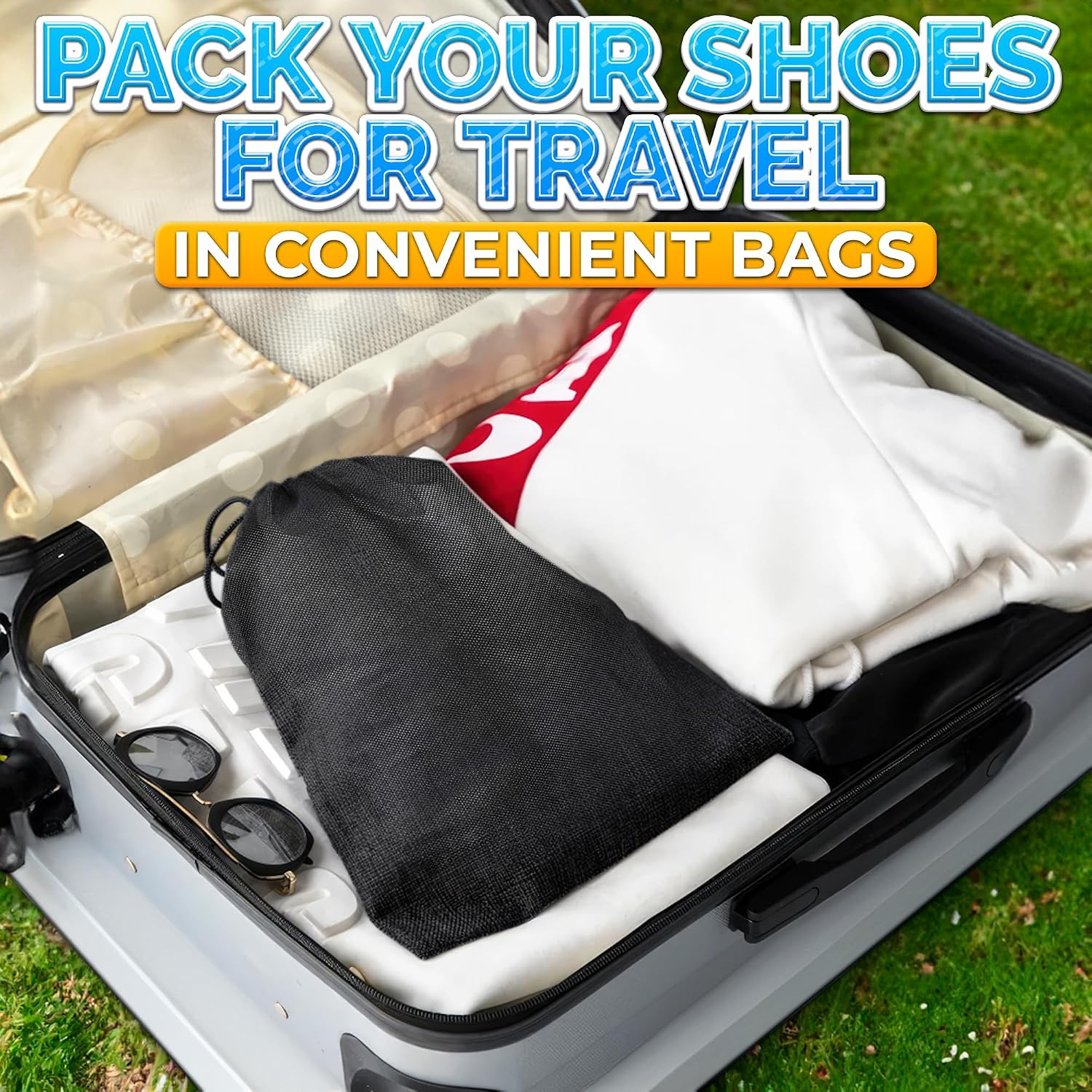 10 Pack Travel Shoe Backpack Set – Non-Mesh Solid 11.8″x15.75″ Waterproof Drawst