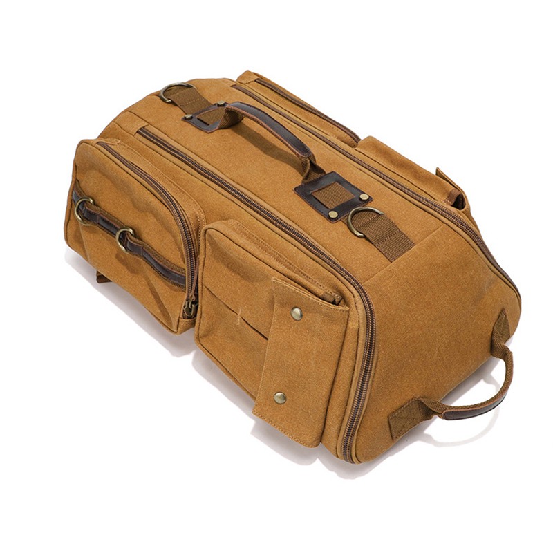 Waxed Canvas Vintage Leather Backpack Camping Hiking Rucksack Packsack Bag