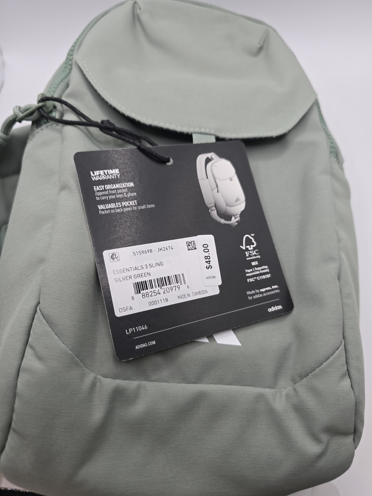 NWT Adidas Essentials 3Sling Crossbody Bag Sage 100% Polyester Lifetime Warranty