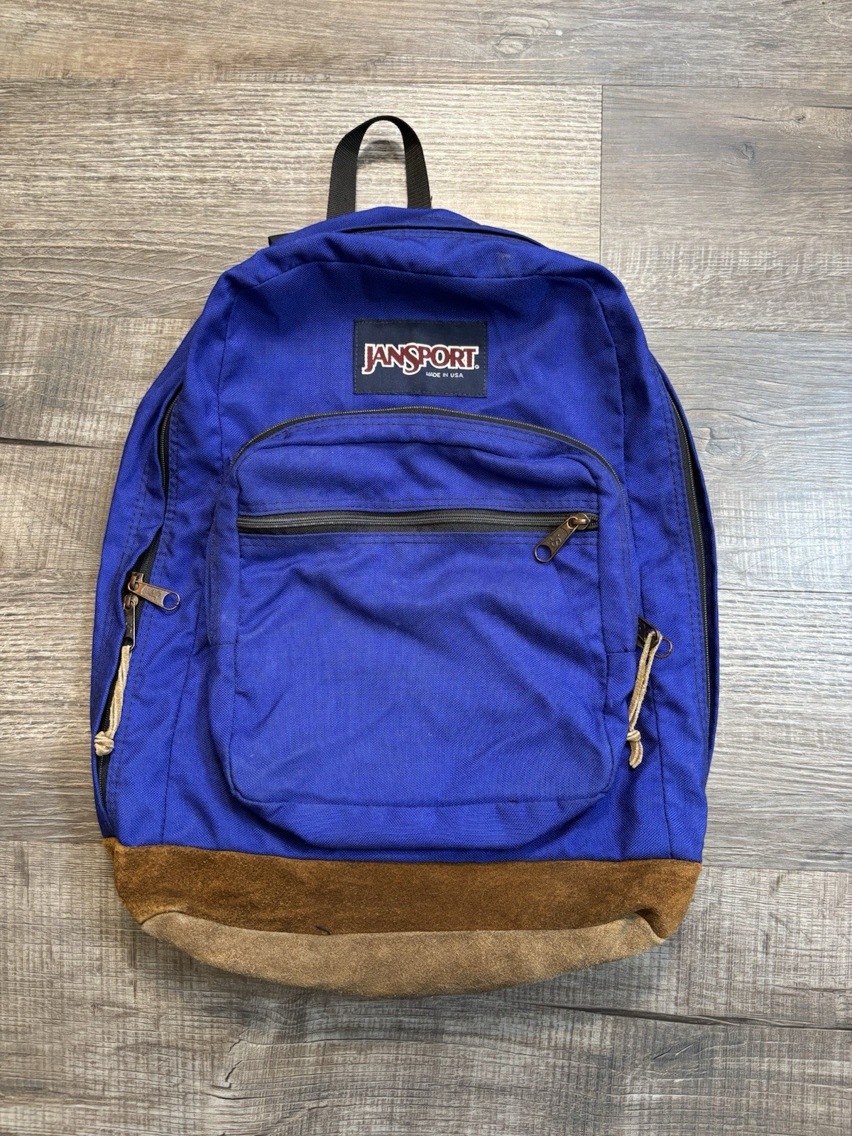 VTG JanSport Backpack Blue Leather Suede Bottom Made In USA