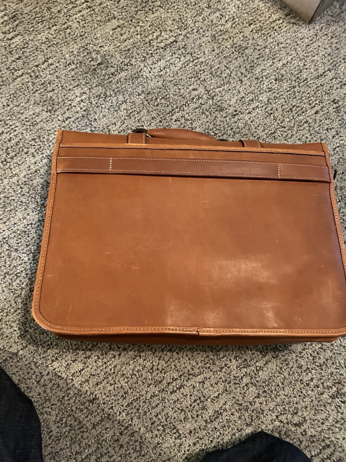 Vintage Korchmar Brown Tan Belted Leather Briefcase Work Bag Made In USA CLEAN!