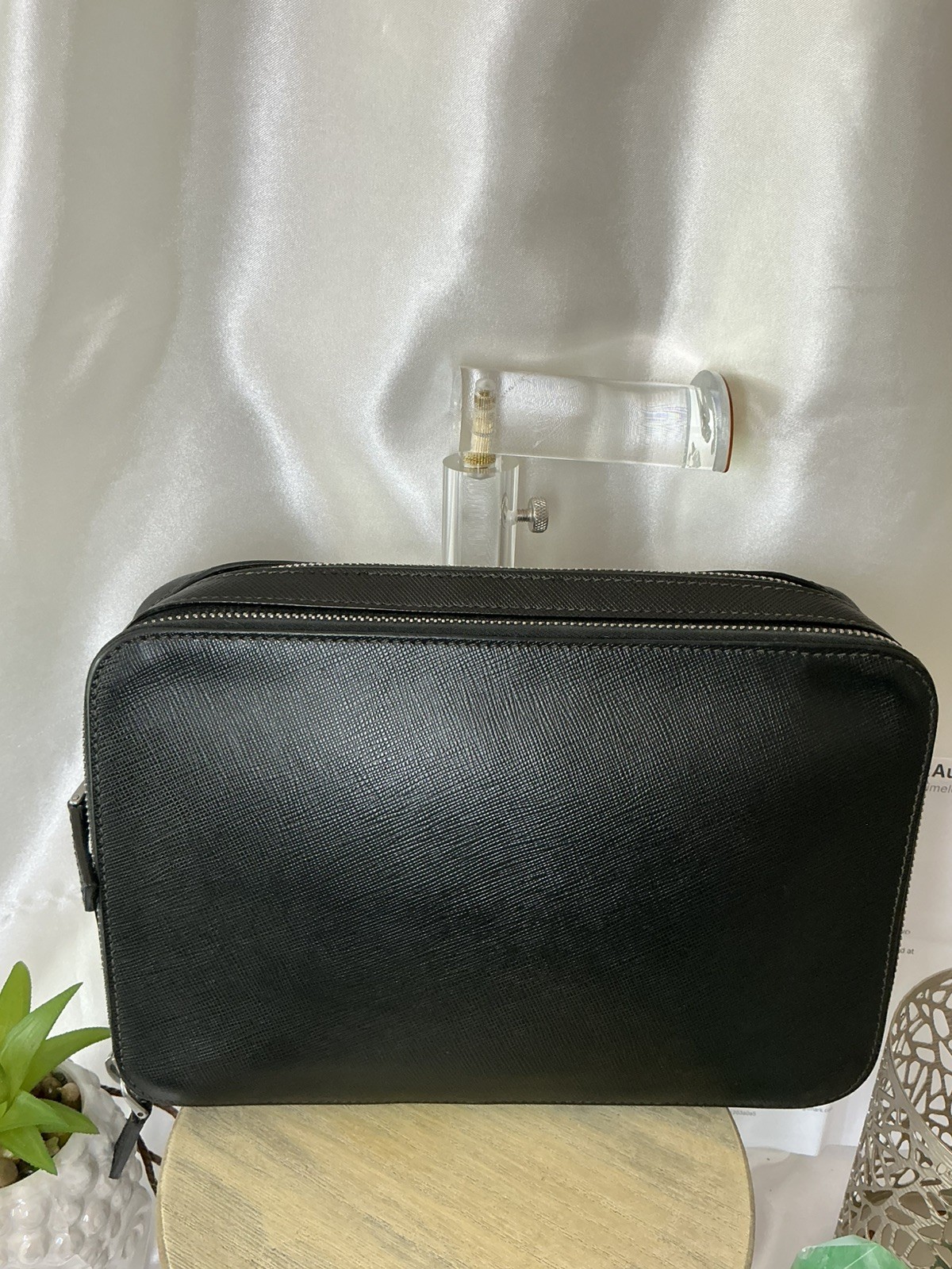 Preloved PRADA Portfolio Business Satchel Silver Hardware Saffiano Leather w COA