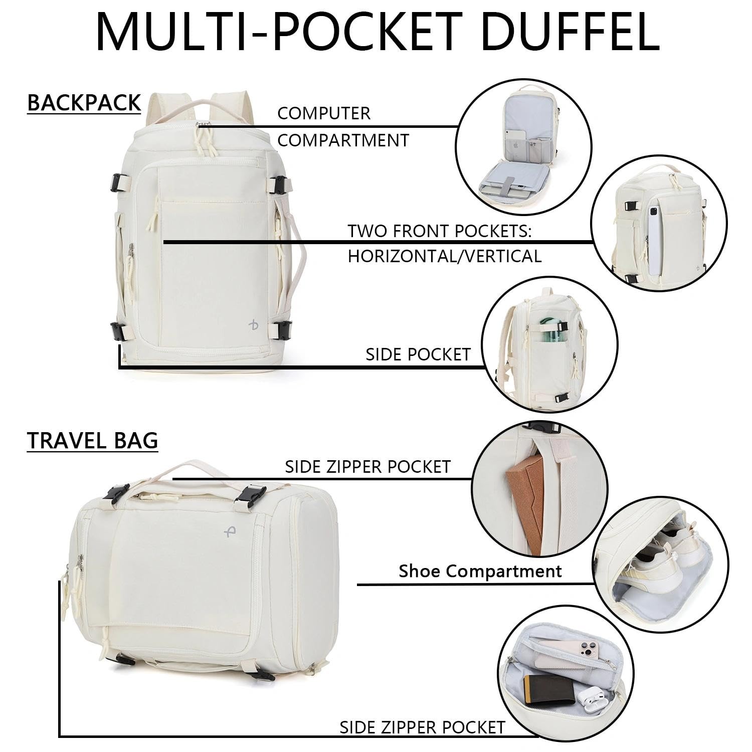 Travel Duffle Backpack with Shoe Compartmen&Wet Pocket for Men Women, Expanda…