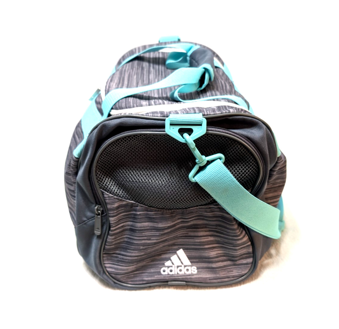 Adidas Defender 4 Small Duffel Bag, Grey Teal White White Accents Logo