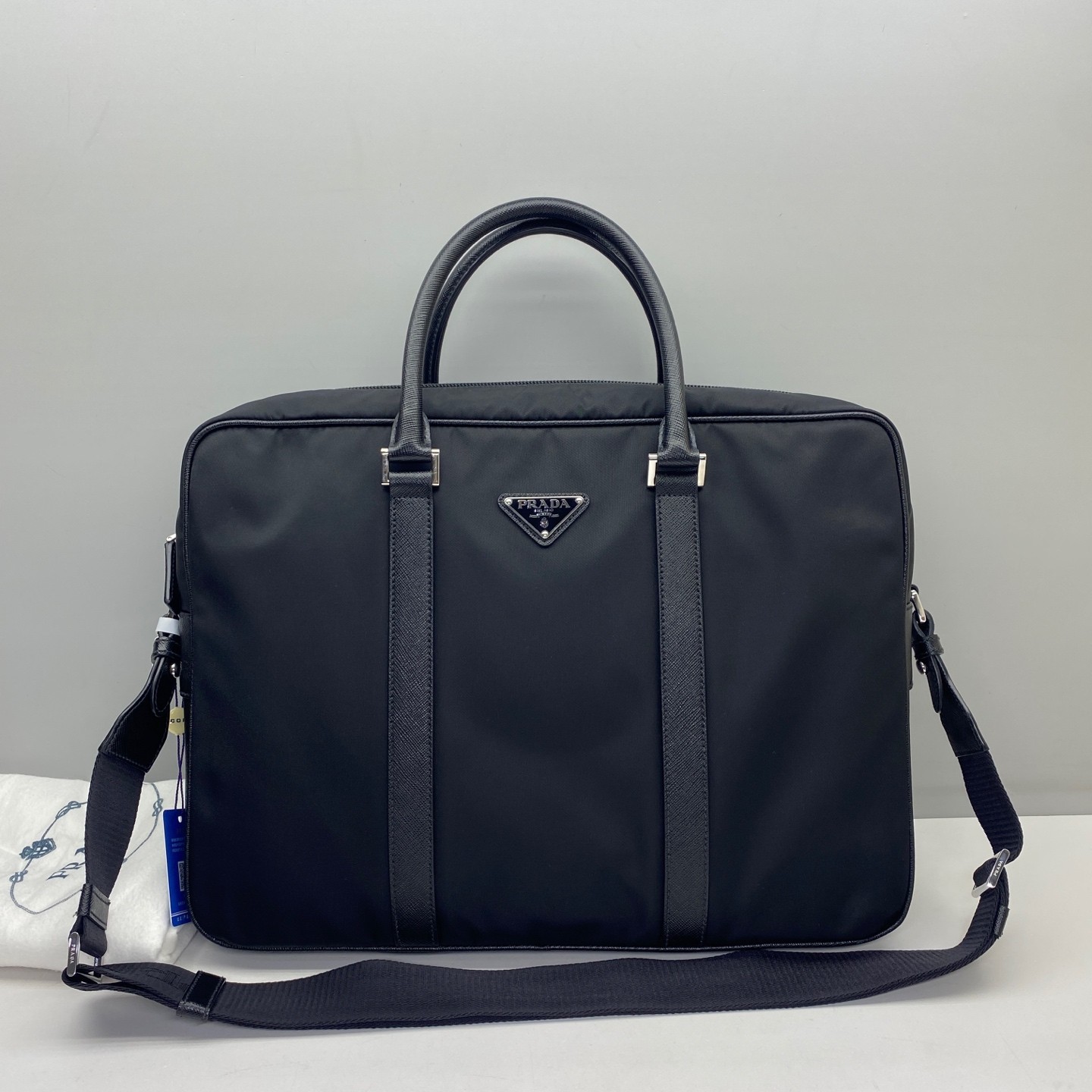 Prada Pre-Owned Authentic Briefcase Black Nylon Free Shipping 36x28x7cm