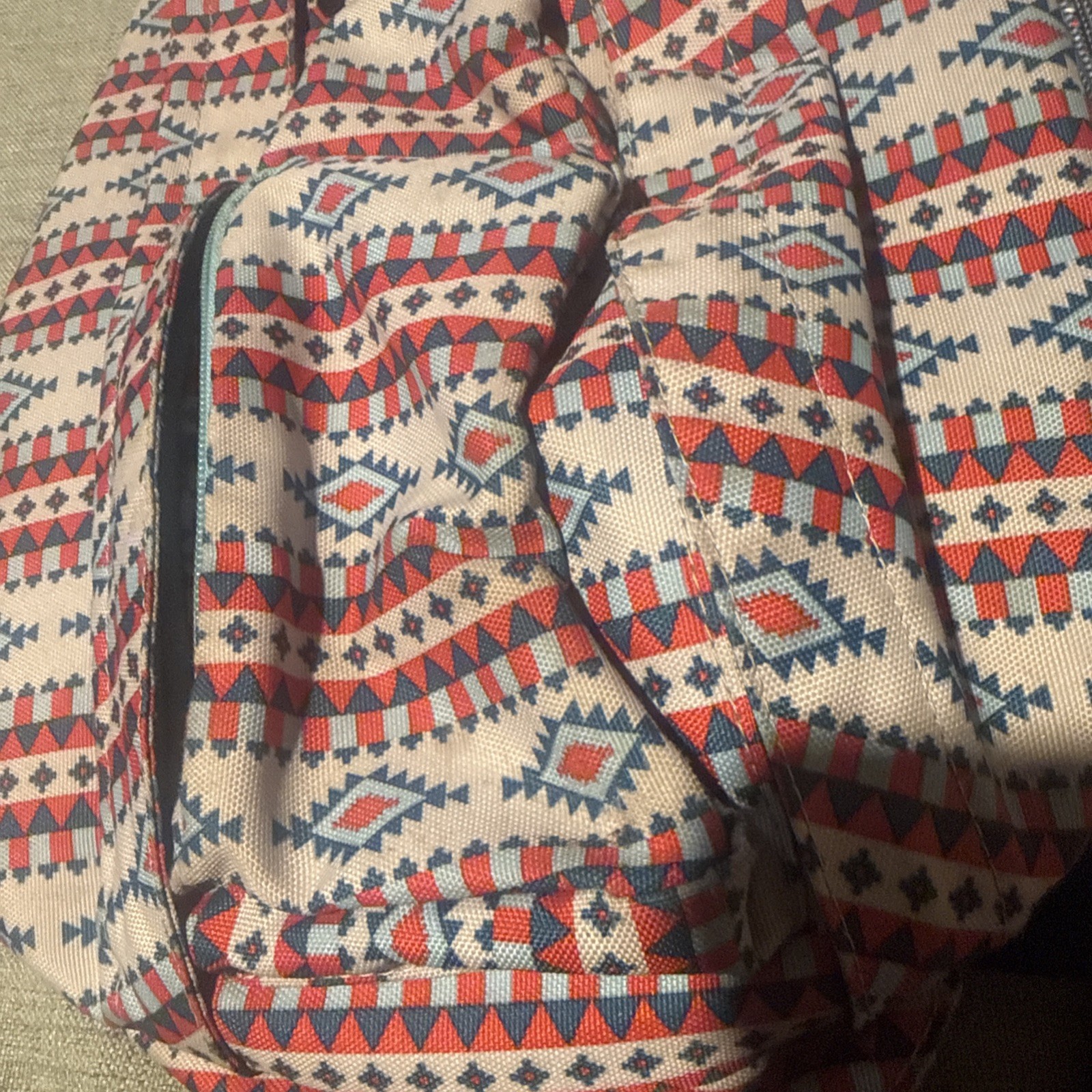 KAVU Sling Backpack Tribal Print Cotton Rope Strap Blue Red White
