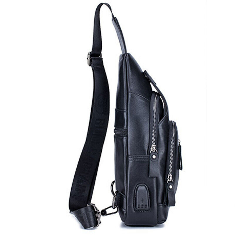 Men’s Sling Backpack Genuine Leather Chest bag Crossbody Bag Shoulder Bag New Z