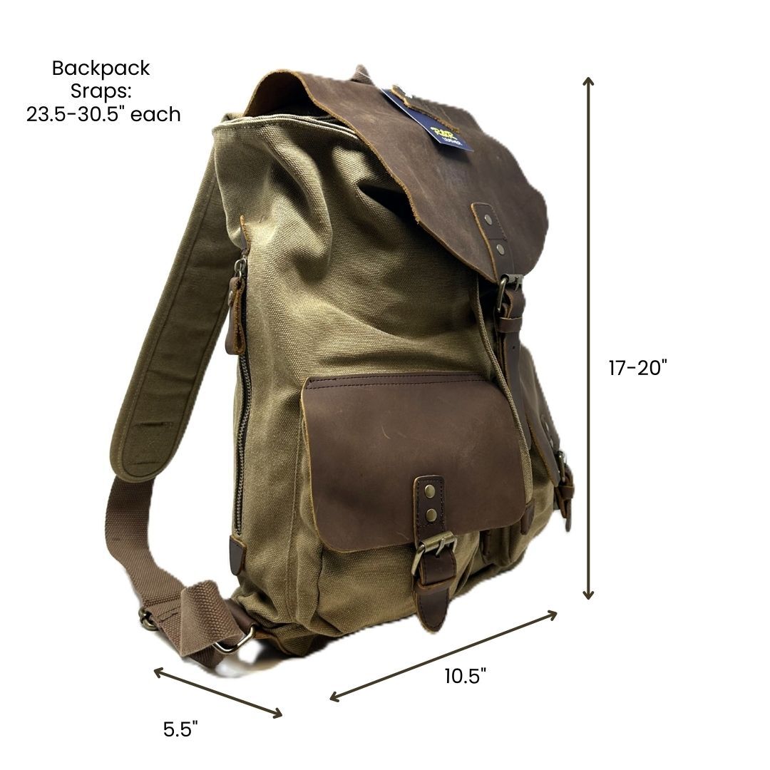 R&R Leather & Canvas Backpack Bag – 508-2Z- Khaki