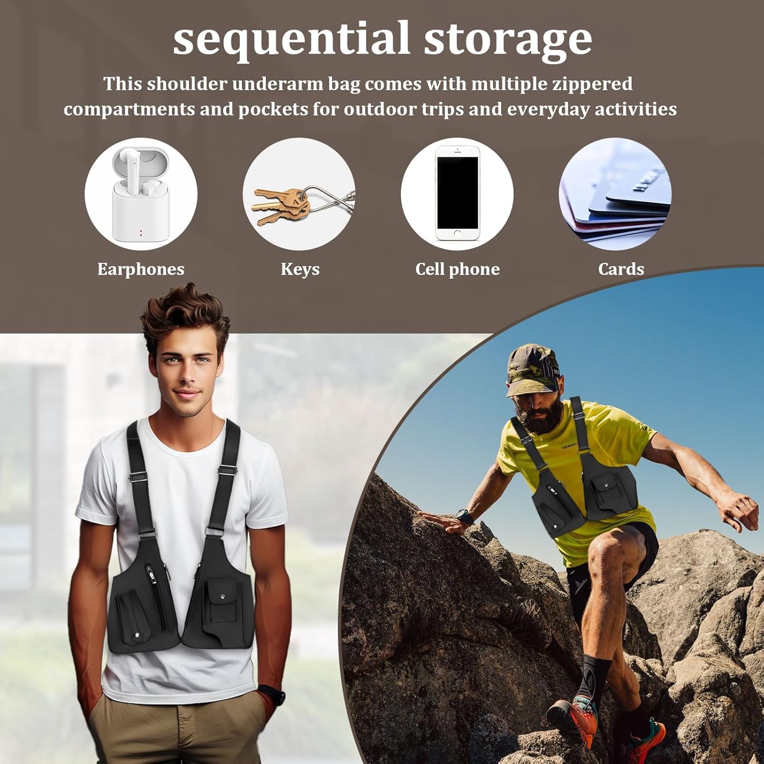 Underarm Shoulder Satchel for Men, Double Shoulder Armpit Bag, Anti-Theft Design
