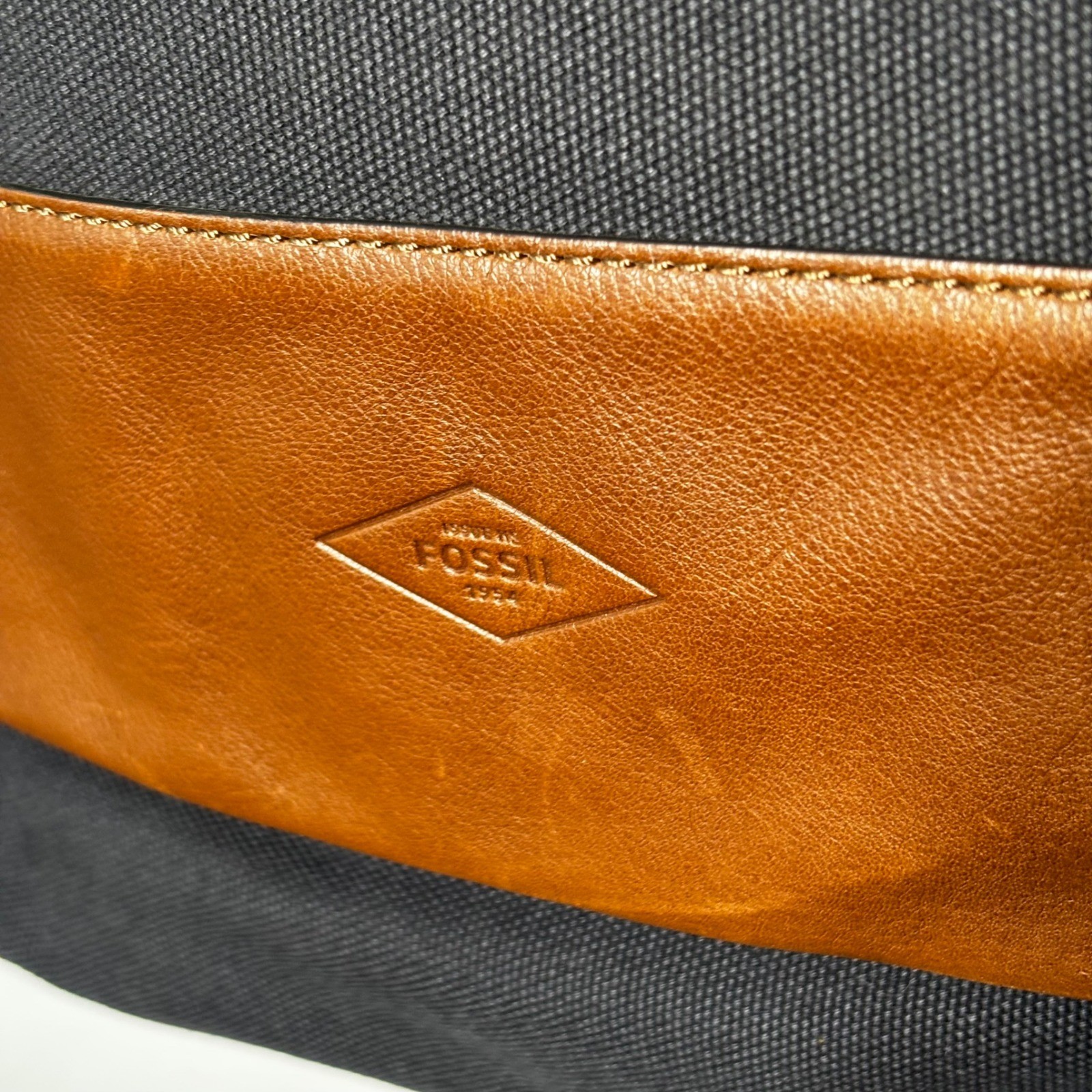 Fossil Estate Canvas Leather Messenger Computer Travel Bag Briefcase Gray Canvas