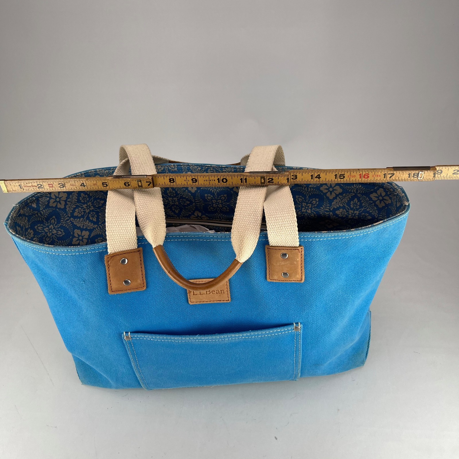 LL Bean Boat Tote Bag – RARE Reversible Solid Blue or Print Leather Handles