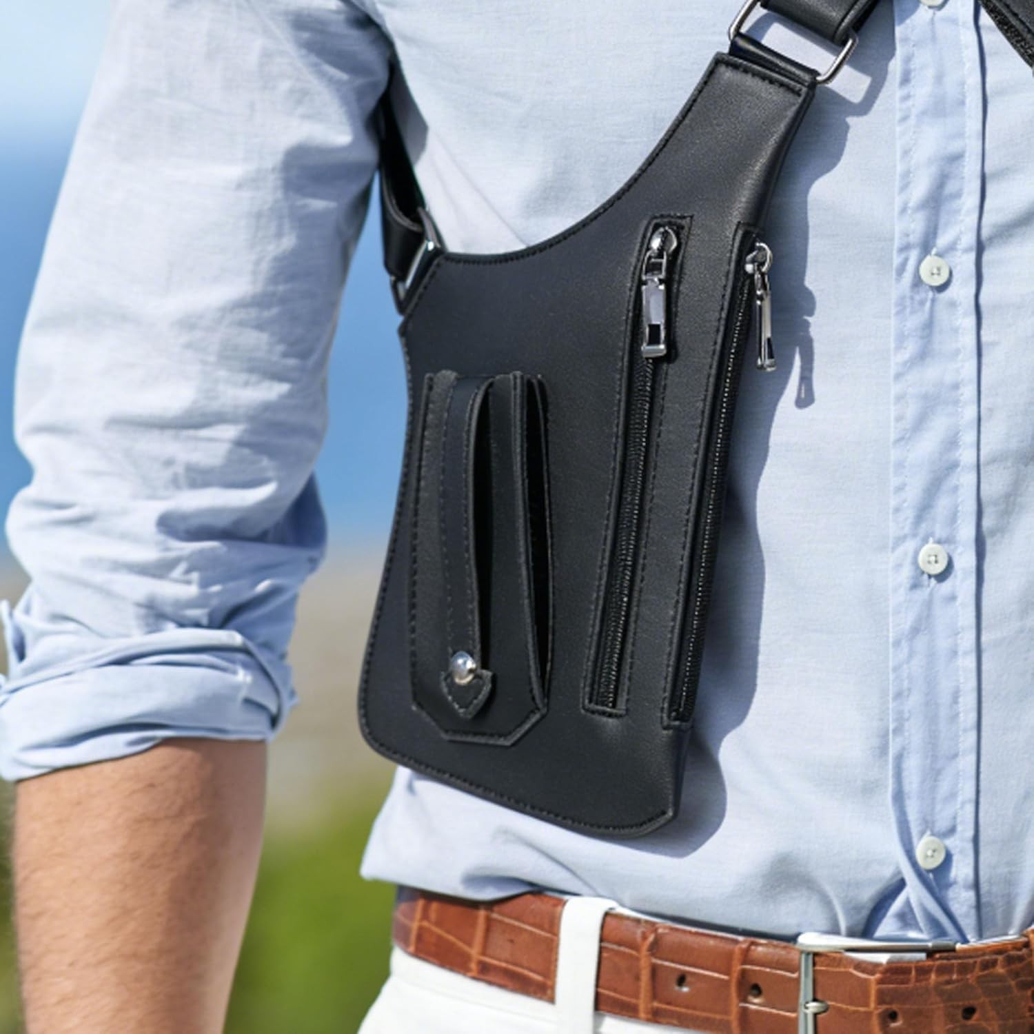 Premium Leather Shoulder Bag, Double Shoulder Armpit Bag for Men, Anti-Theft …