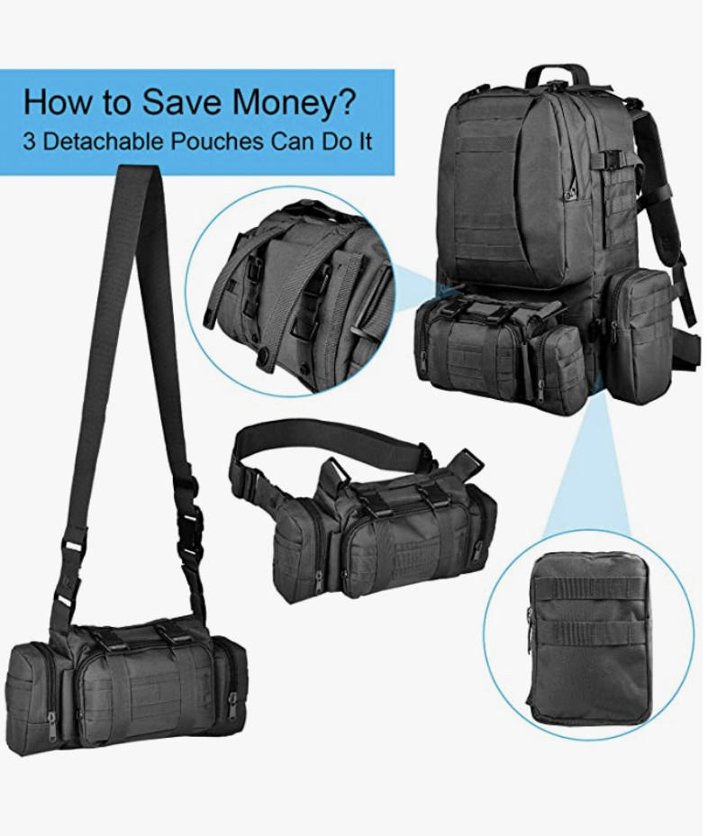 Tactical Military Army Rucksack 60L Assault Detachable Molle Backpack BLACK 02