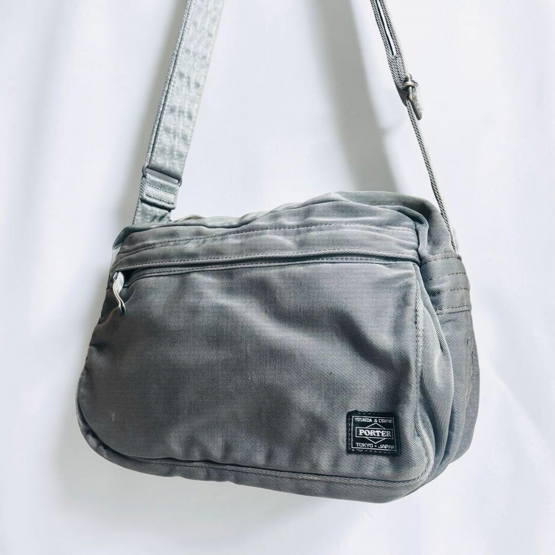 Porter Overdye Silver Gray Nylon Shoulder Bag Zip Closure Japan Men 26cm 17cm