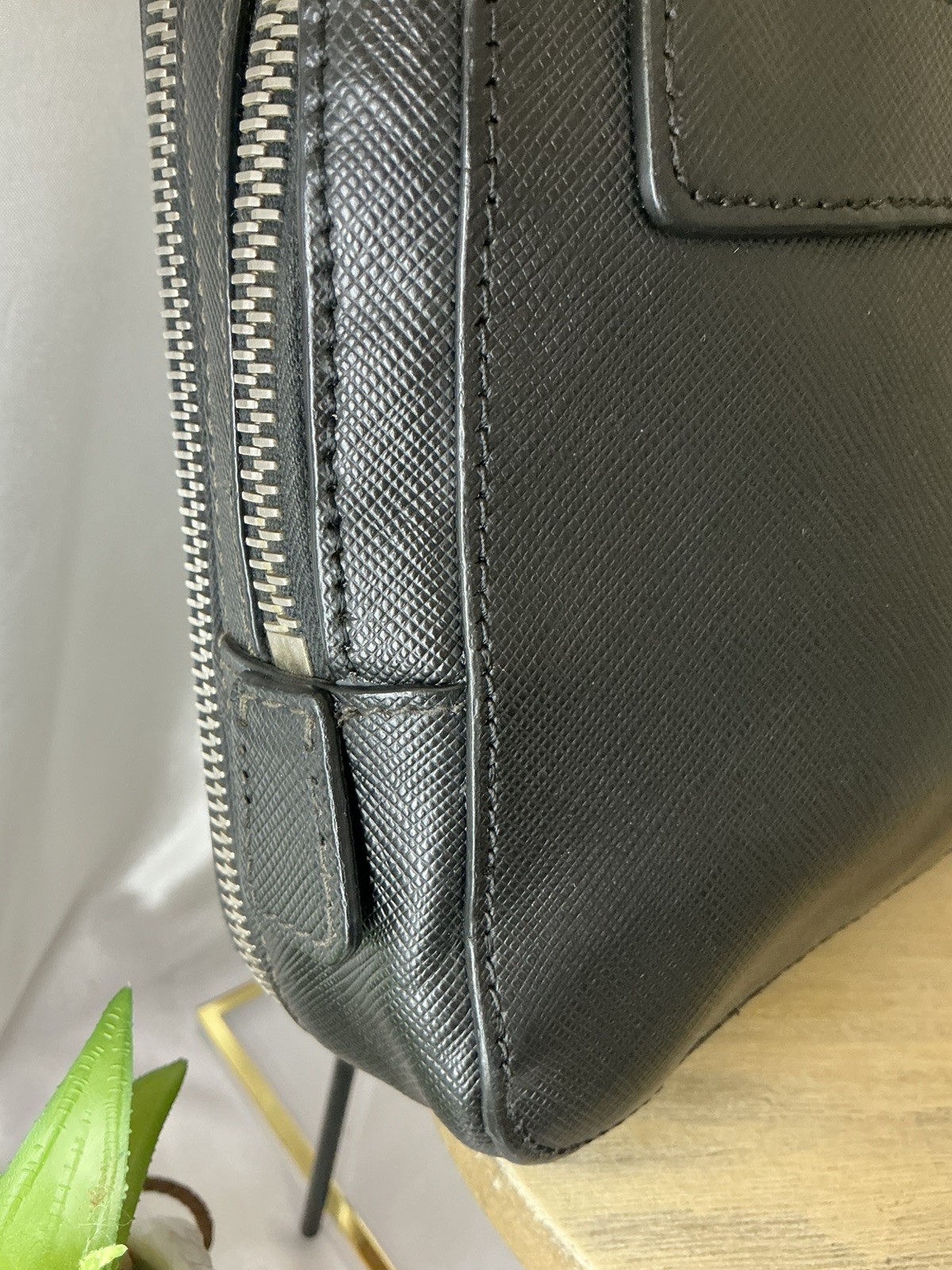 Preloved PRADA Portfolio Business Satchel Silver Hardware Saffiano Leather w COA