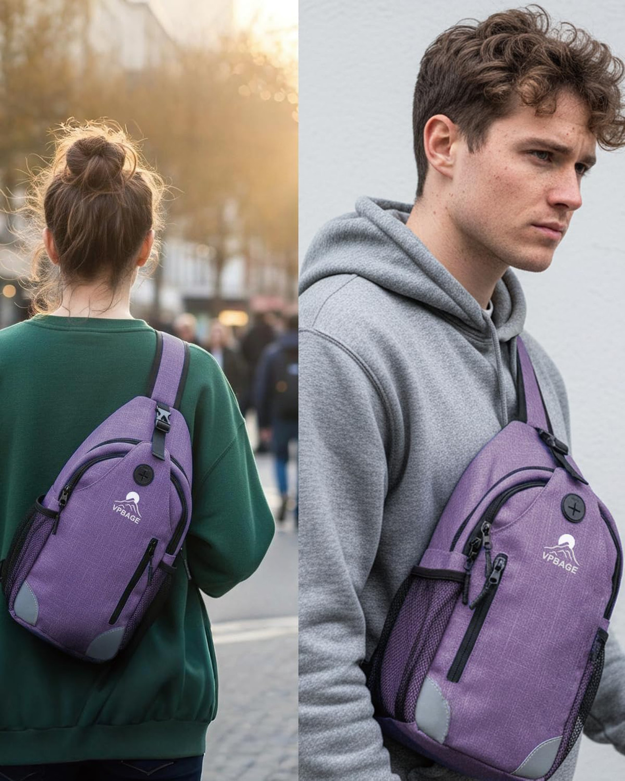 Sling Backpack for Women Men Water Bottle Holders 17 Pockets Travel Bag with