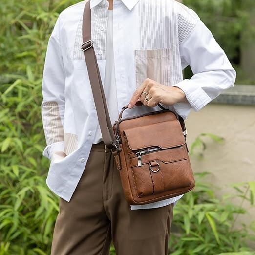 WEIXIER MAN BAG PURSE MENS CROSSBODY MESSENGER TRAVEL FAUX LEATHER BROWN NWOT