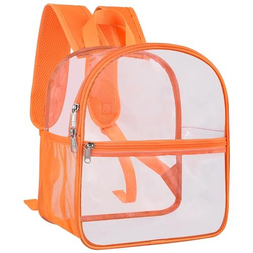 Clear Backpack Stadium Approved 12×12×6 with Reinforced and Wider Orange