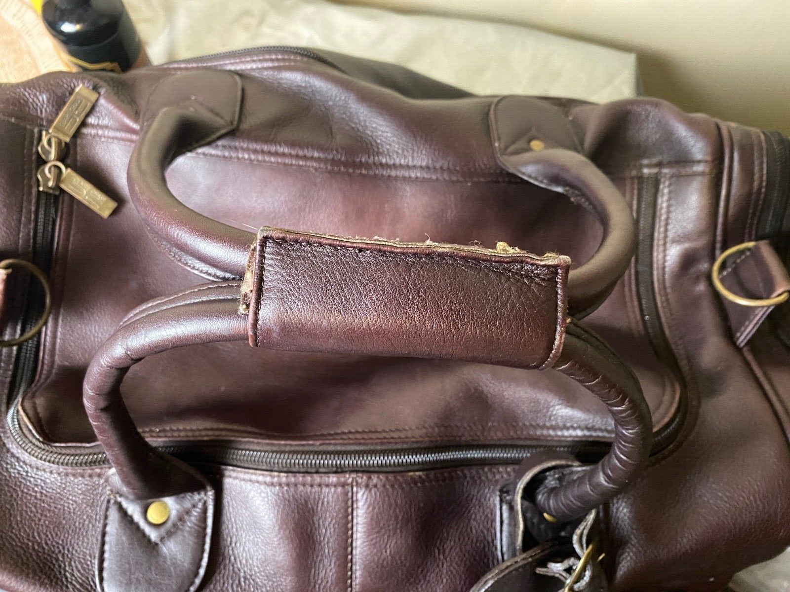 Claire Chase Brown Colombia All Leather XL 23” Carry On Duffel Bag Weekender