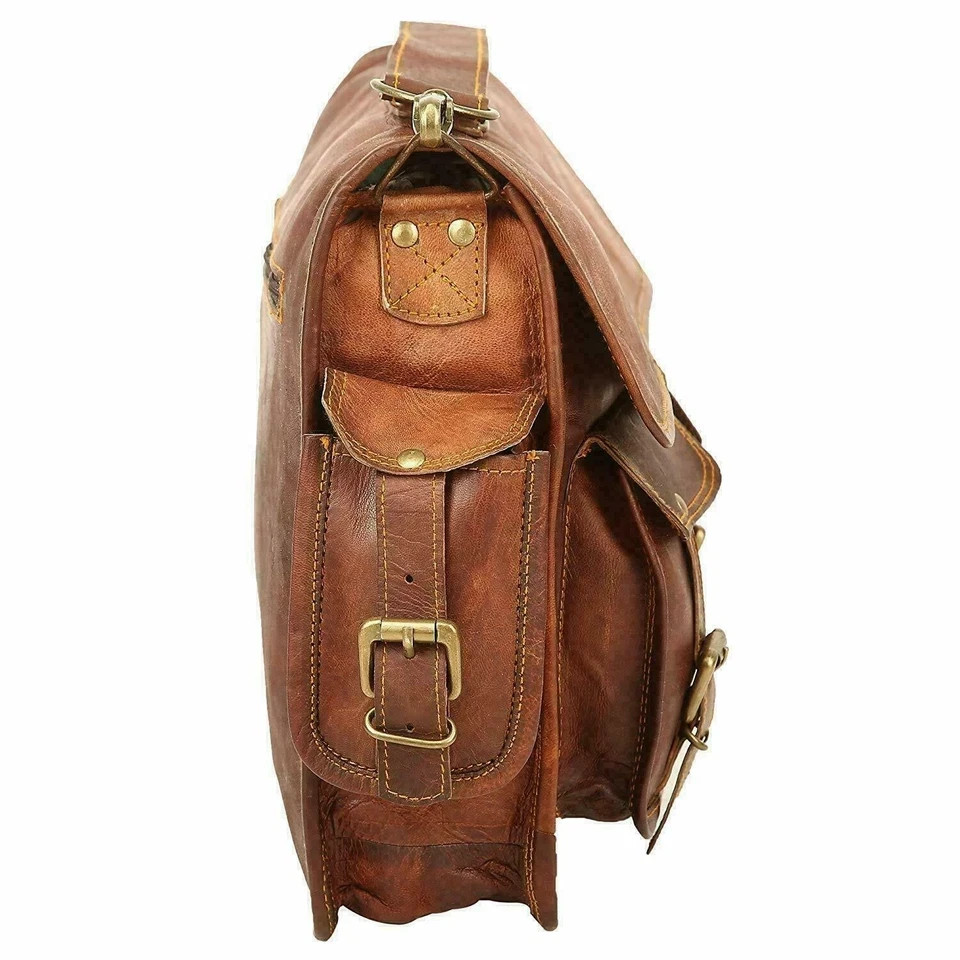 Genuine Goat Leather Messenger Bag Laptop Briefcase Handmade