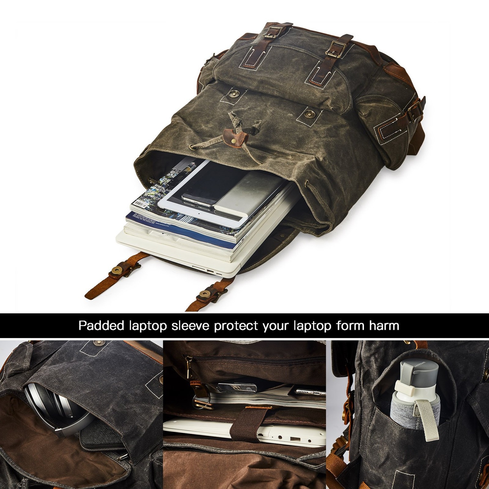 Heavy-Duty Waxed Canvas Rucksack Backpack
