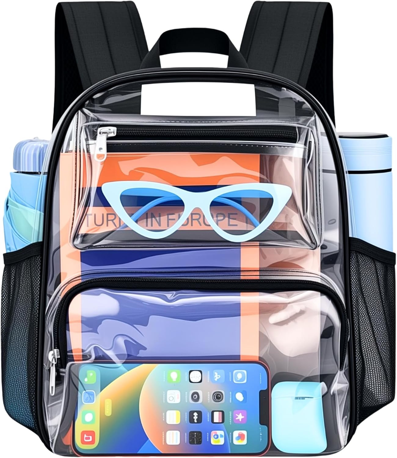 Clear Backpack Stadium Approved 12X6X10, Black | Fashion Clear Bag with Reinforc