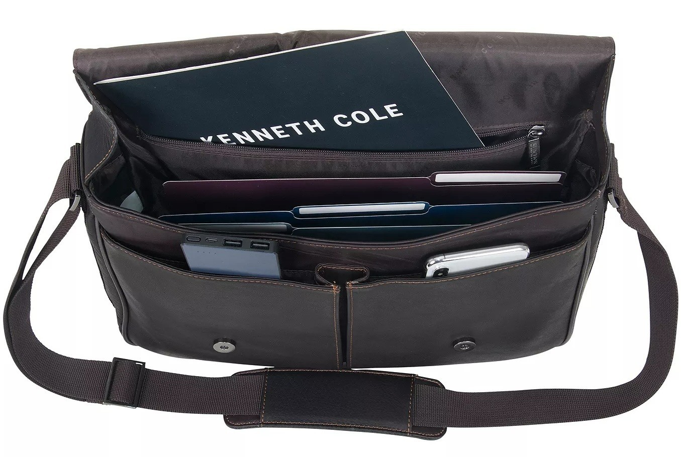 Kenneth Cole Colombian Leather Crossbody Messenger Bag BLACK $199.99