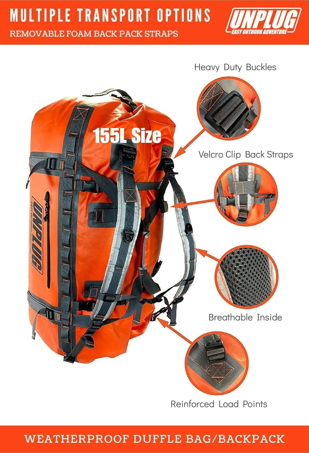 UNPLUG Ultimate Adventure 1680D Waterproof Bag 155L Orange