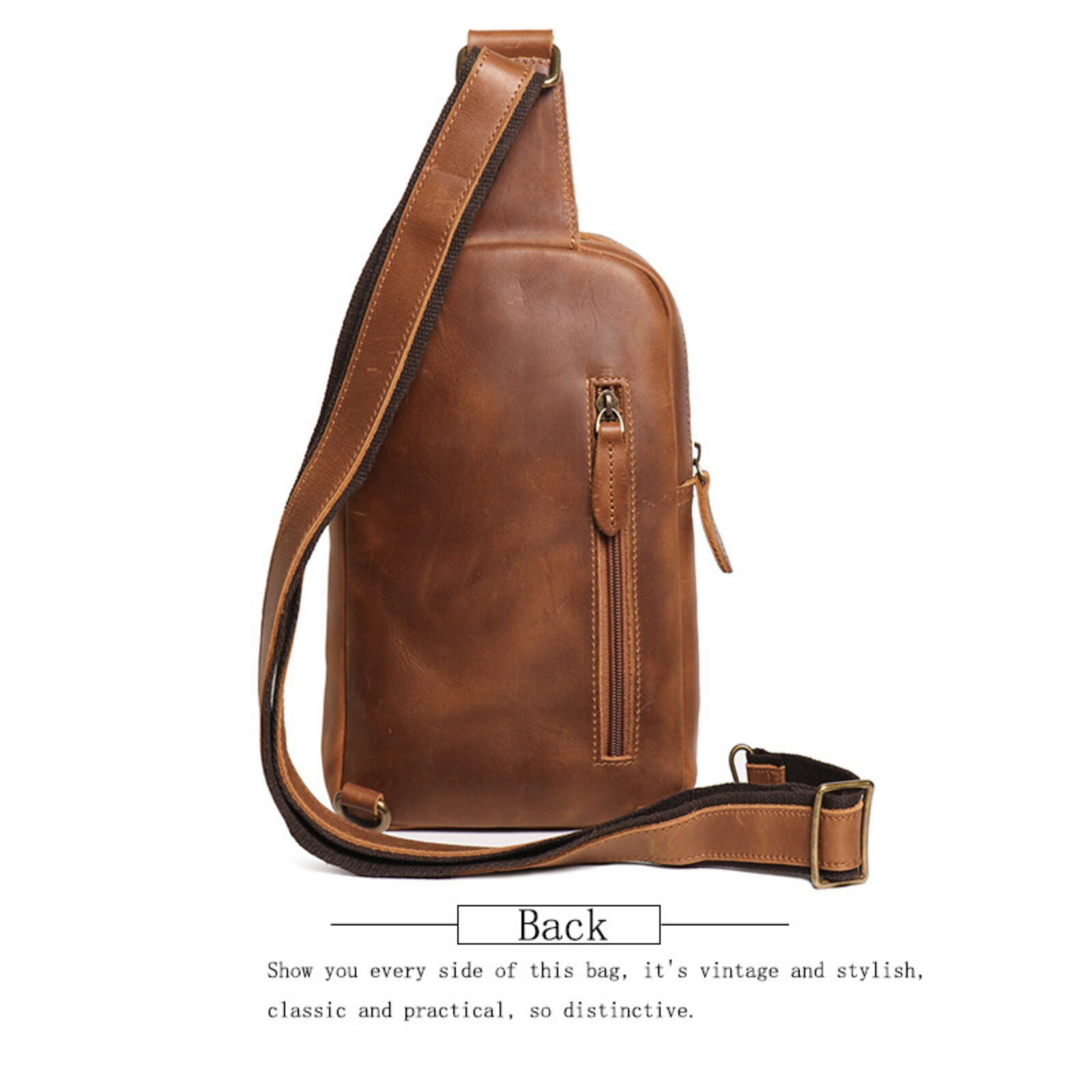 Men’s Leather Chest Sling Bag Crossbody Travel Backpack Shoulder Pack