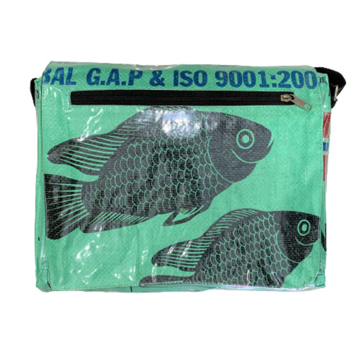 Fair Trade Recycled Fish Feed Messenger Bag Handmade in Cambodia