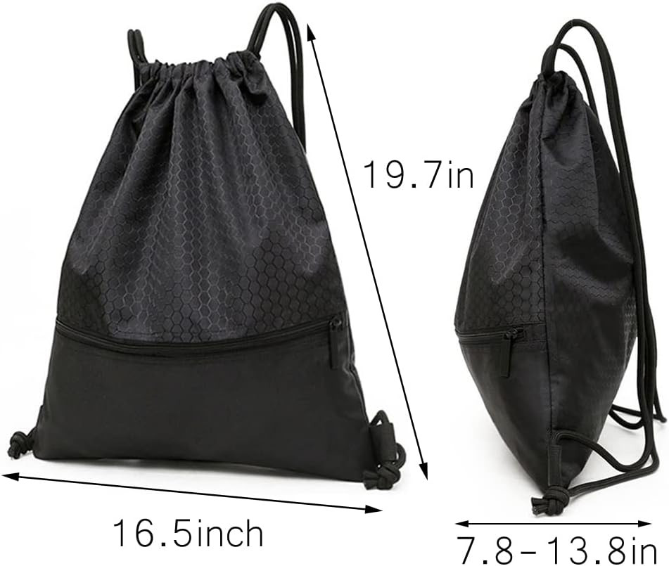 Drawstring Backpack Bag, Waterproof Draw String Back Sack with Zip Pocket, Gym D