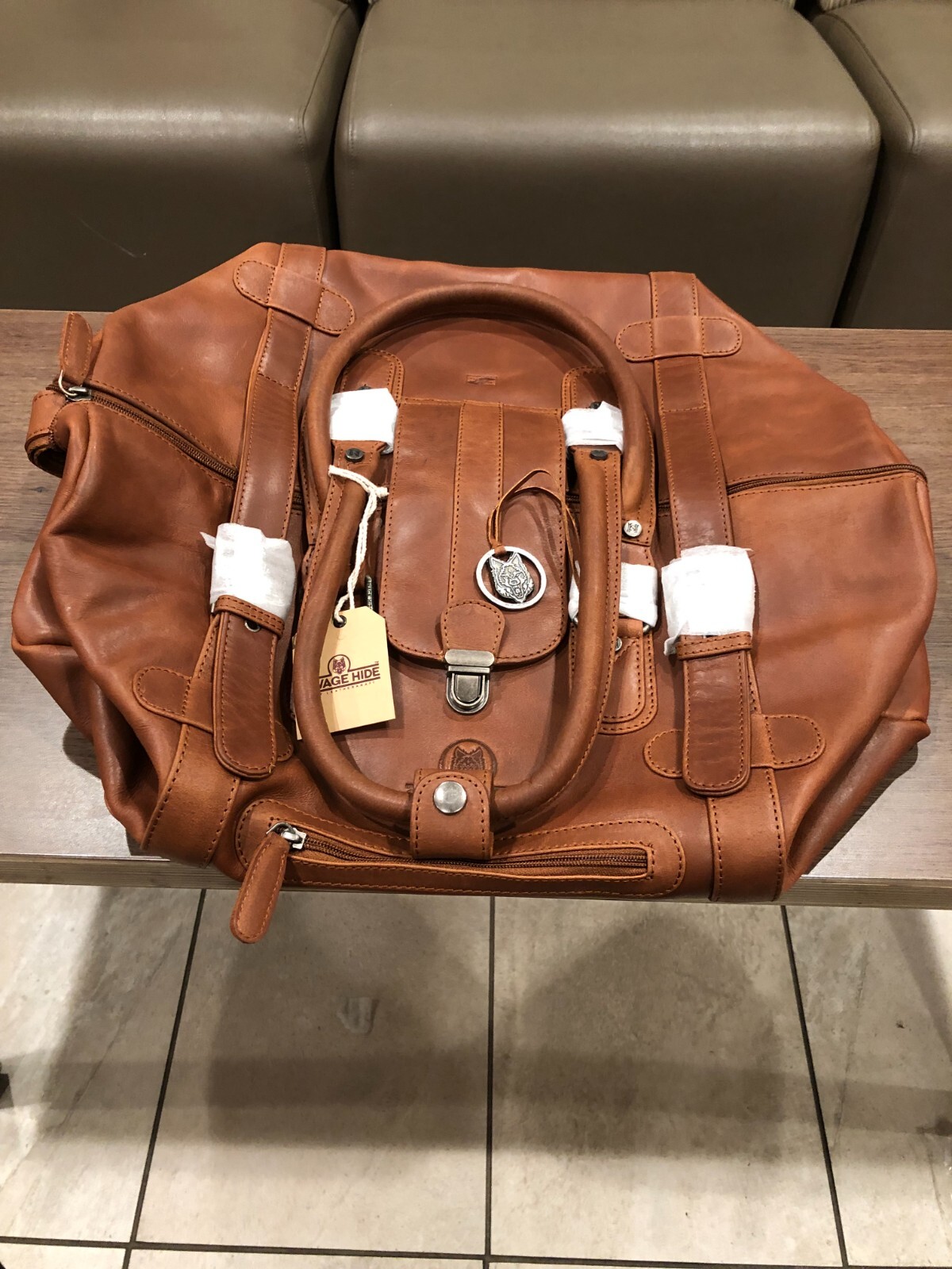 full grain leather duffle bag new cognac color