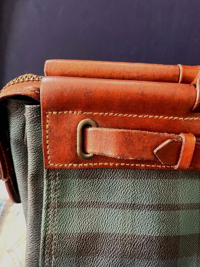 POLO RALPH LAUREN Doctor bag Leather Vintage Brown Tartan Authentic From Japan
