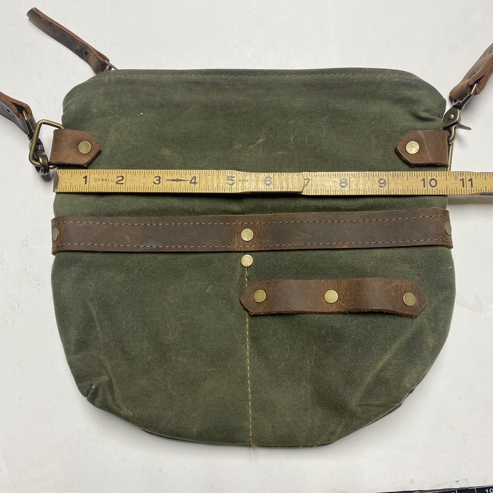 HANDMADE WAXED Canvas Leather TOTE Hand Bag W Pockets & Double Removable Straps