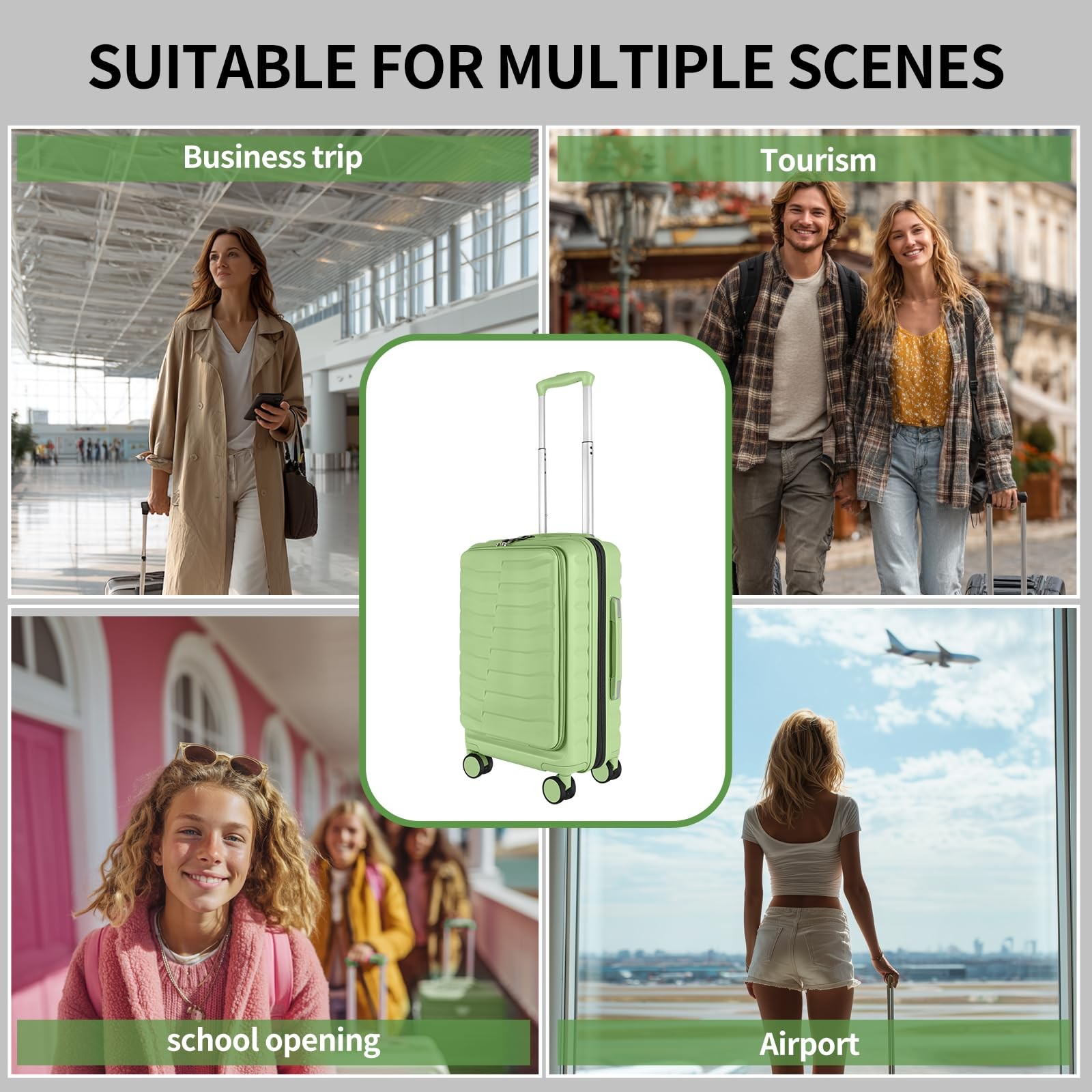 22×14×9 Airline Approved Carry On Luggage with Front Open 20 inch Avocado Green
